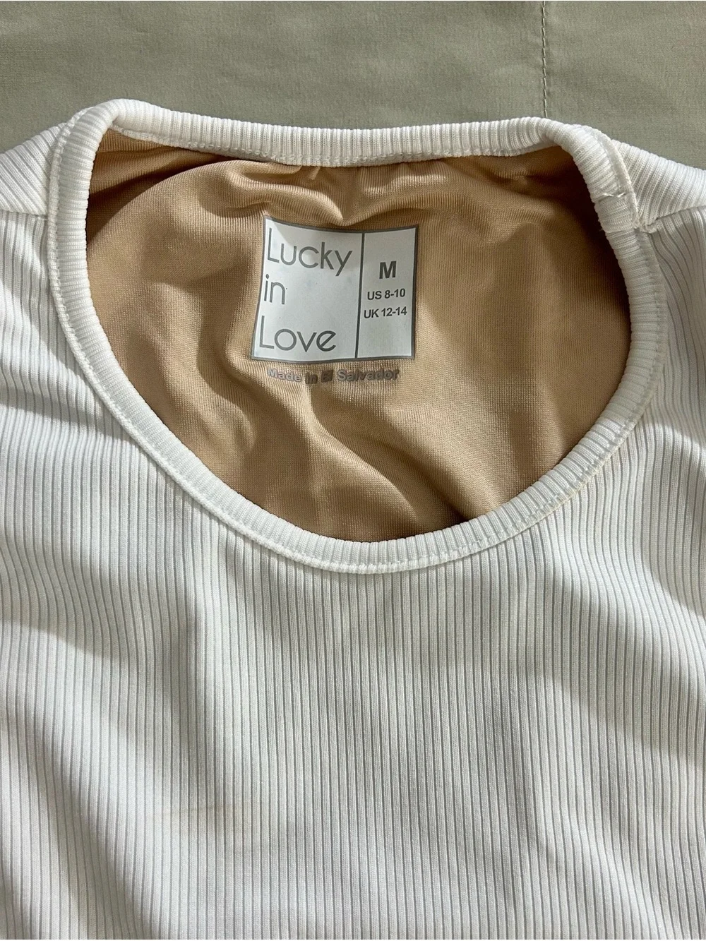 Lucky in Love White Racerback Tank with Lace Back Panel, Women’s Medium - Tennis